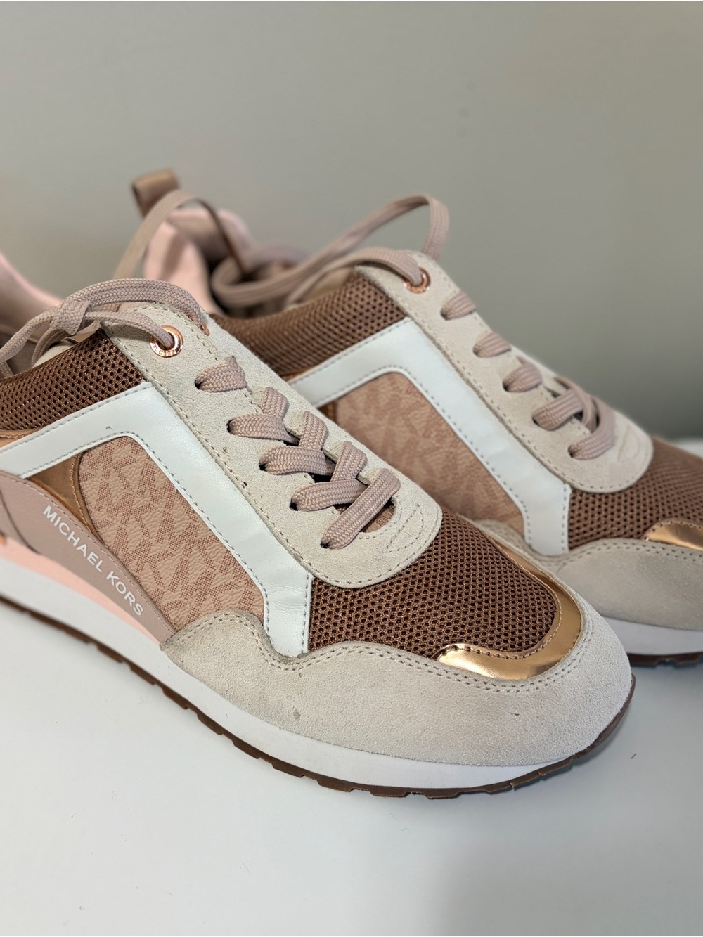 Michael Kors Blush Pink & Beige Logo Mesh Sneakers